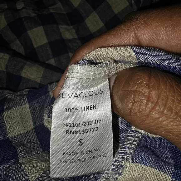 Olivaceous blue and white checkered 100% linen‎ midi dress - Picture 13 of 14